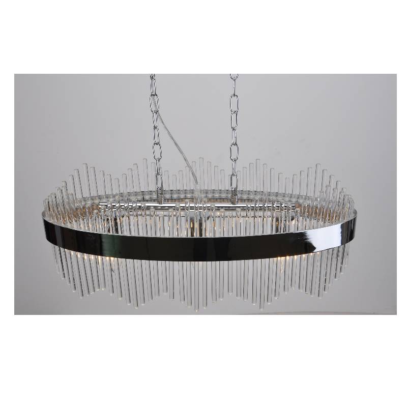 Modern pendellampa med oval lampram och glasstavar